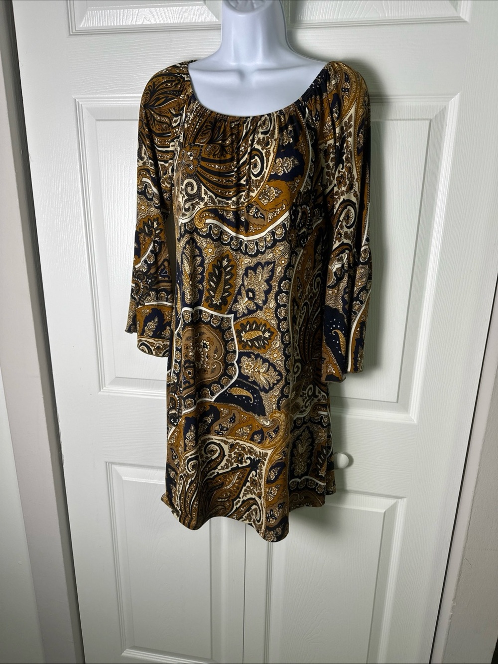 Honeyme Mustard Paisley Mini Dress